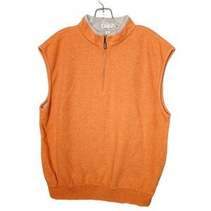 Peter Millar Orange Cotton 1/4 Zip Gray Inside Mock Neck Vest Size M